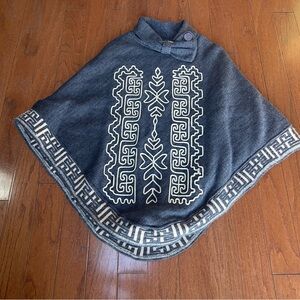 Norma Angélica Made in Mexico Mexican Wool Cape Poncho OS Blue White